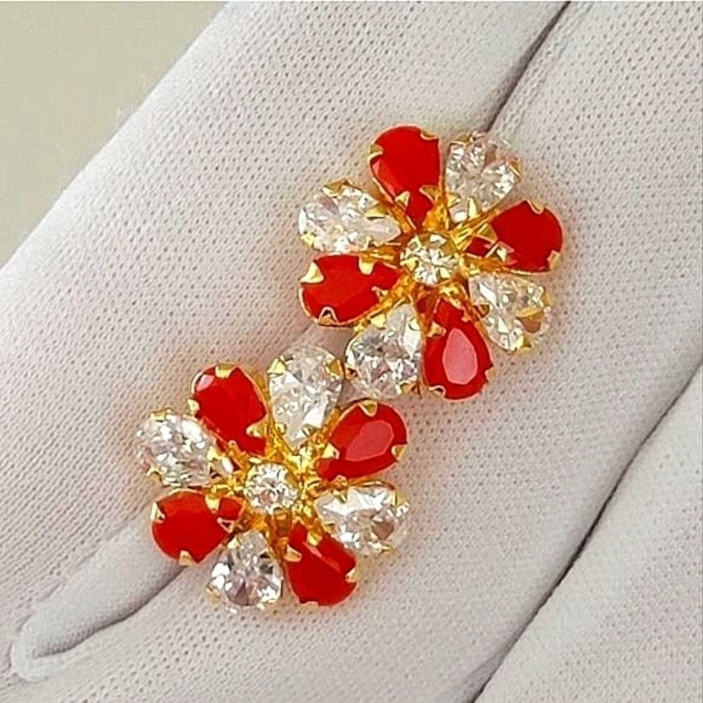 Earrings Gold Tone Crystal Orange / Red Earrings HOST PICK #0083